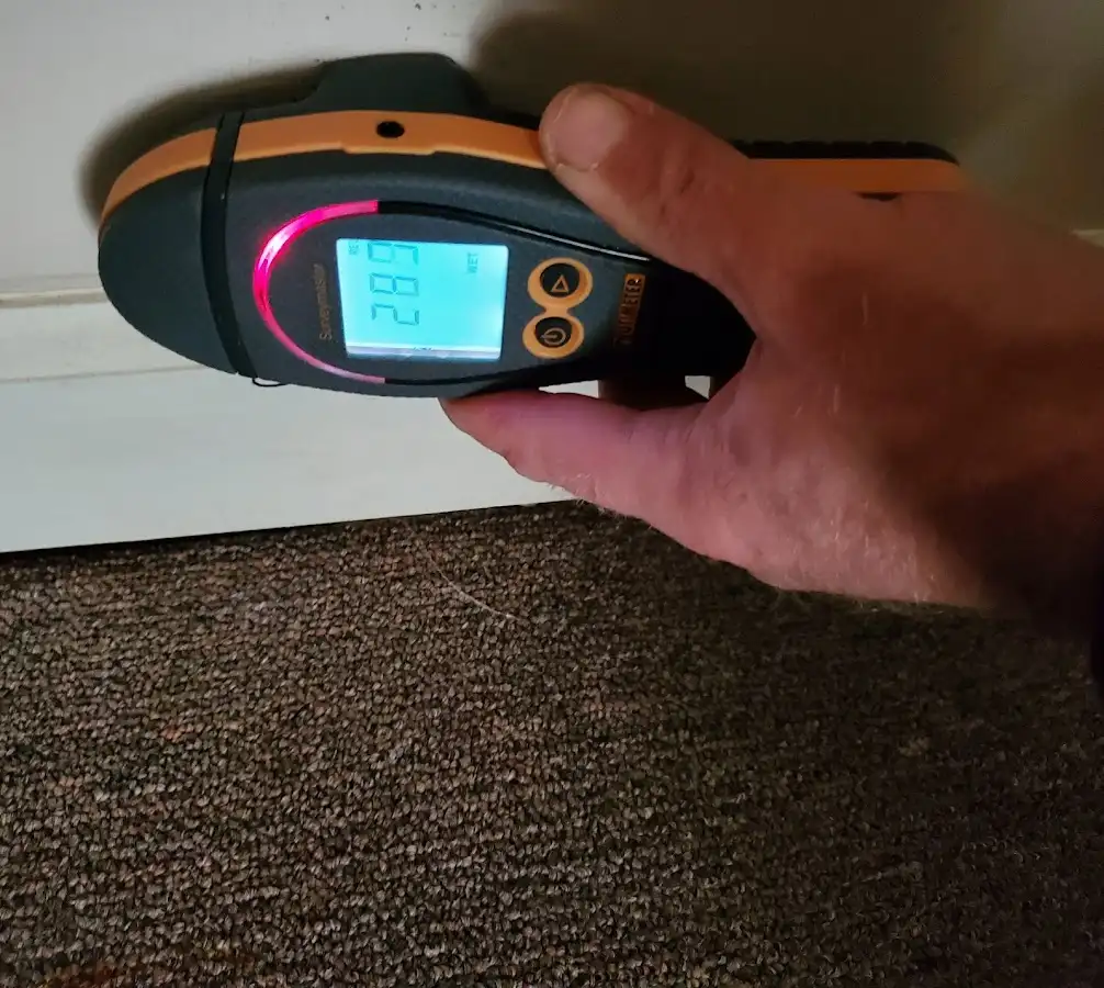 Moisture detection at baseboard during Burst Pipe Cleanup in Stoneham